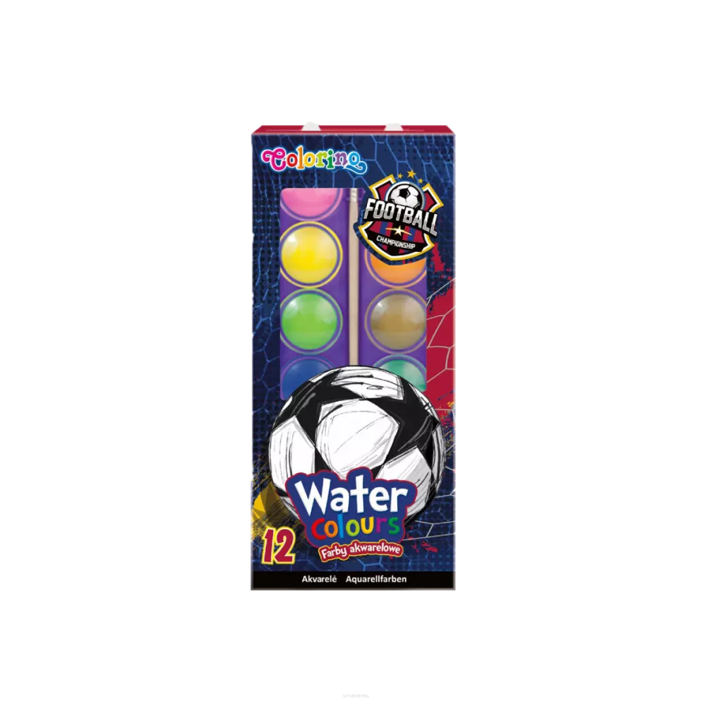 Farby Akwarelowe 12 Kolorów + Pędzel Colorino Football SmartKleks.pl