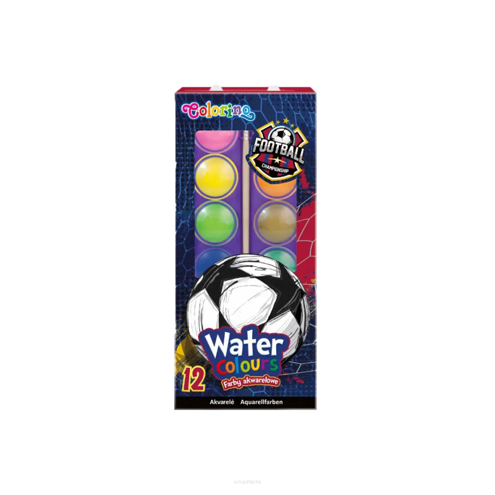 Farby Akwarelowe 12 Kolorów + Pędzel Colorino Football SmartKleks.pl