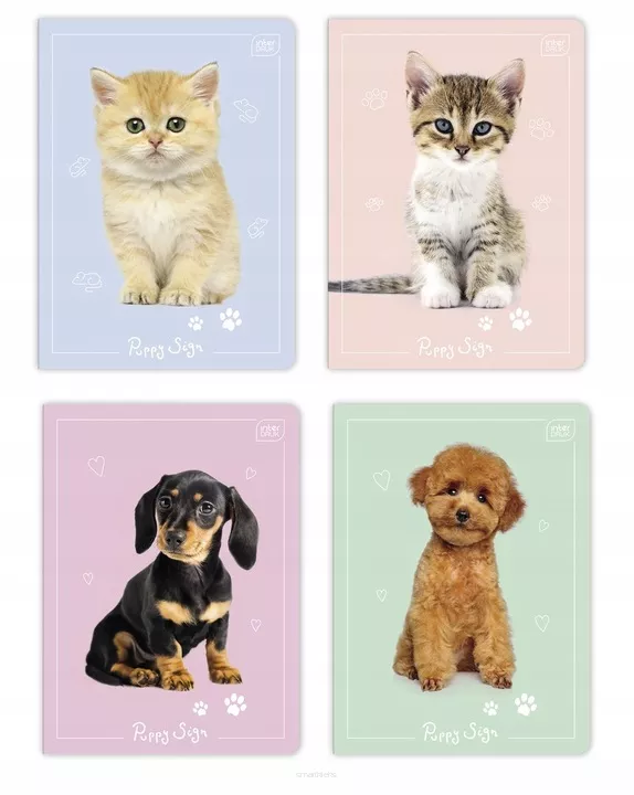 Zeszyt A5 Kolorowa Linia 16 Kartek Puppy Pieski i Kotki Mix Interdruk  SmartKleks.pl