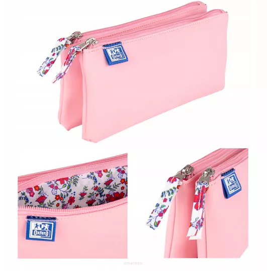 Piórnik Dwukomorowy Oxford Floral Pastel Różowy