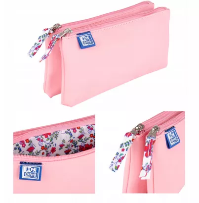 Piórnik Dwukomorowy Oxford Floral Pastel Różowy