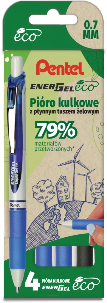 Pióro Kulkowe Zestaw 4 Szt. Pentel 0,7 mm Czarny SmartKleks.pl