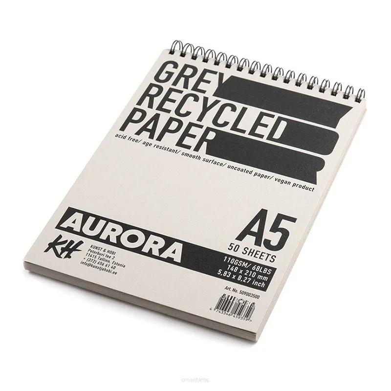 Blok na spirali Grey Recycled Aurora, A5. 50 ark.