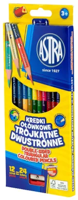 Kredki Ołówkowe Trójkątne Dwustronne 24 Kolory Astra