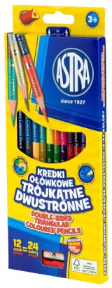 Kredki Ołówkowe Trójkątne Dwustronne 24 Kolory Astra