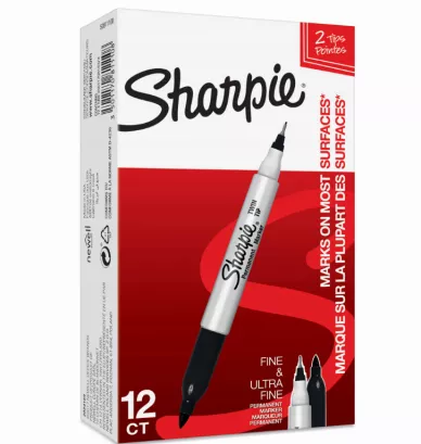 12 x Marker Budowlany Dwustronny Permanentny Sharpie Twin Tip Czarny