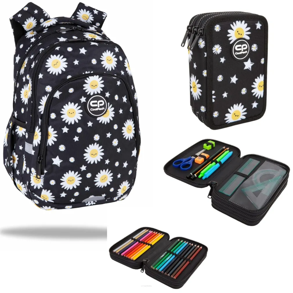 ZESTAW SZKOLNY PLECAK + PIÓRNIK Z WYPOSAŻENIEM COOLPACK DAISY BLACK