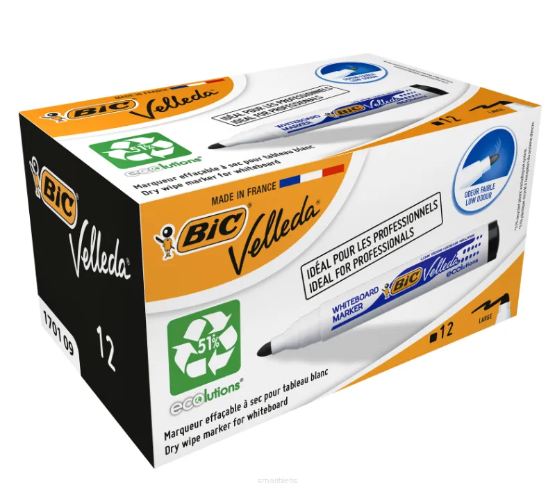 12x Marker Do Tablic Suchościeralnych BiC Velleda Czarny
