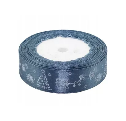 Wstążka Satynowa 25mm/22m Boże Narodzenie Szara Brewis