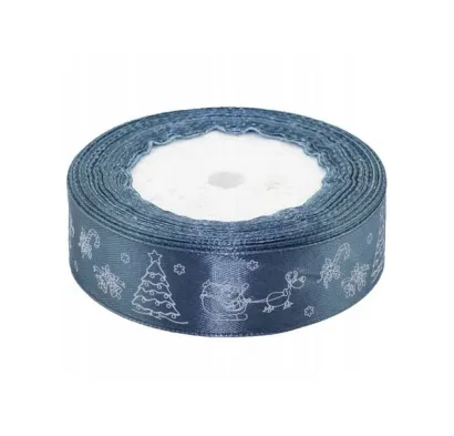 Wstążka Satynowa 25mm/22m Boże Narodzenie Szara Brewis