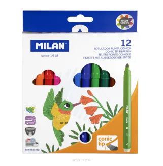 Flamastry ze stożkową końcówką Milan 12 kolorów