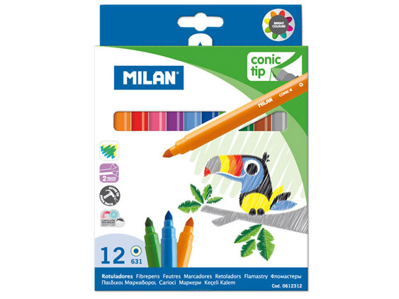 Flamastry ze stożkową końcówką Milan 12 kolorów