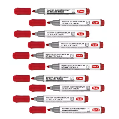 10 x Marker Suchościeralny Do Białych Tablic Toma Czerwony