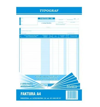 Faktura A4 Z Ceną Brutto Wielostawkowa Typograf 01004
