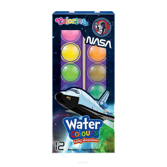Farby Akwarelowe 12 Kolorów + Pędzel Colorino NASA SmartKleks.pl