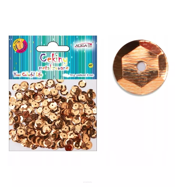 Cekiny Metalizowane 8mm miedziane Aliga
