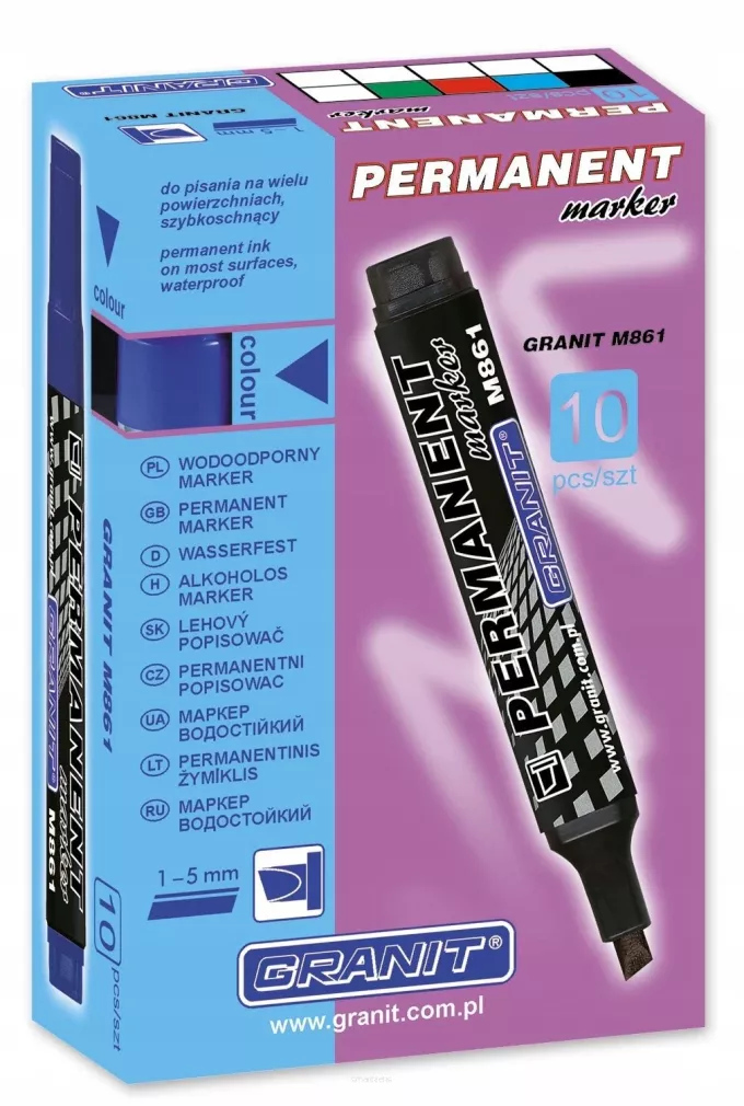 Markery permanentne 10sztuk CZARNE 1-5mm ŚCIĘTE