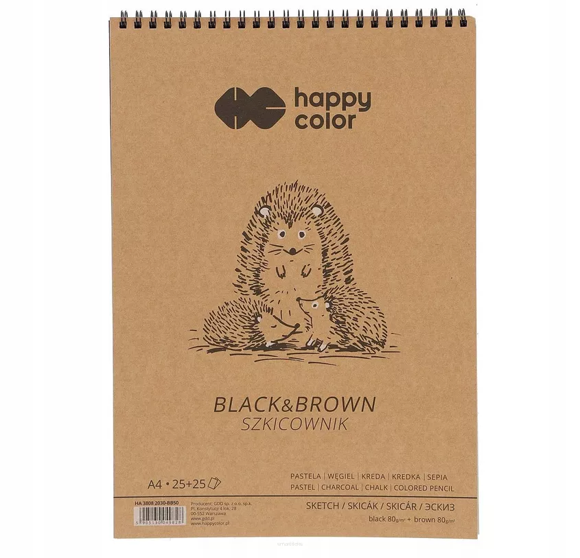 Szkicownik Na Spirali Dwukolorowy Happy Color Czarny+Brązowy A4 80g/m2 smartkleks.pl
