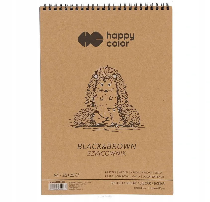 Szkicownik Na Spirali Dwukolorowy Happy Color Czarny+Brązowy A4 80g/m2 smartkleks.pl