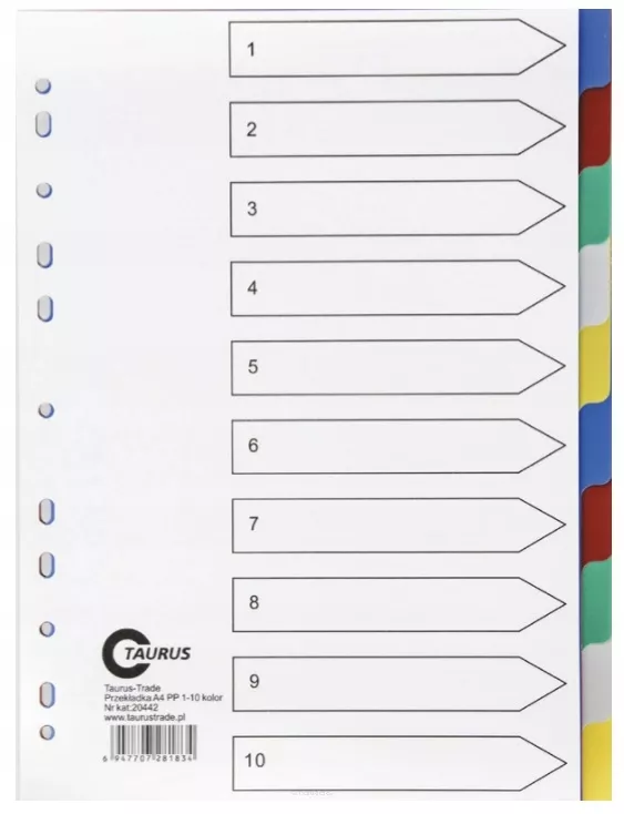 Przekładki Plastikowe A4 PP 1-10 Numeracja Taurus   SmartKleks.pl