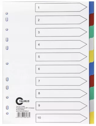 Przekładki Plastikowe A4 PP 1-10 Numeracja Taurus