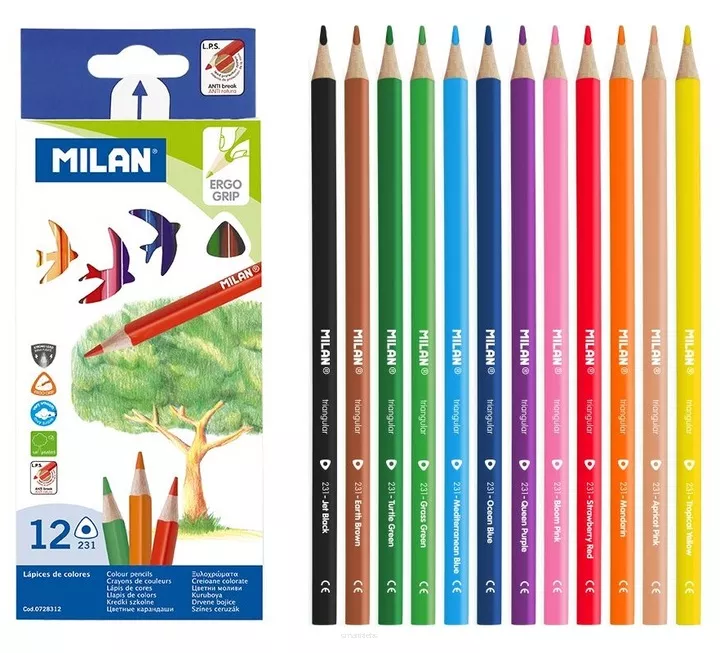 Kredki Ołówkowe Trójkątne Milan 12 Kolorów  SmartKleks.pl