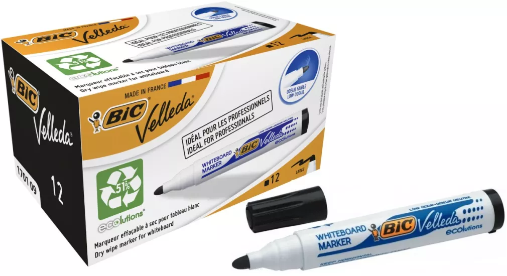 Zestaw 12x Marker Do Tablic Suchościeralnych BiC Velleda Czarny smartkleks.pl