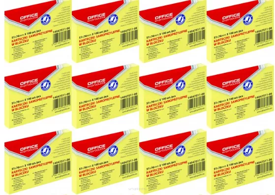 12 x Karteczki Samoprzylepne w Bloczku Żółte 51x76mm