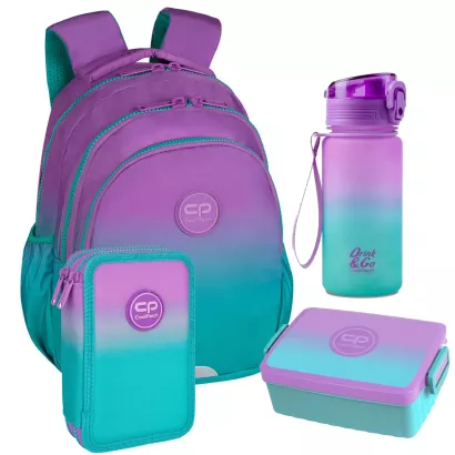 Zestaw Coolpack Gradient Blueberry Jerry Plecak + Wyposażony Piórnik + Śniadaniówka + Bidon 400ml