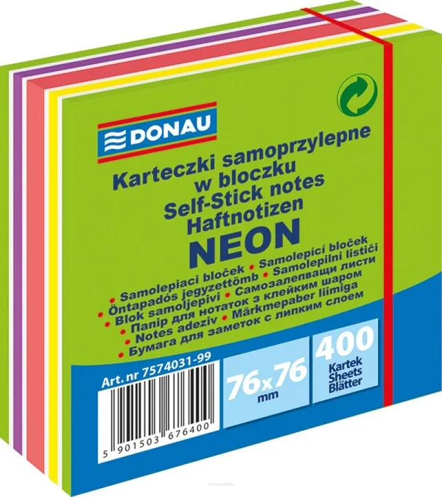 Karteczki Samoprzylepne w Bloczku Neonowo-Pastelowe 400 sztuk Donau  SmartKleks.pl