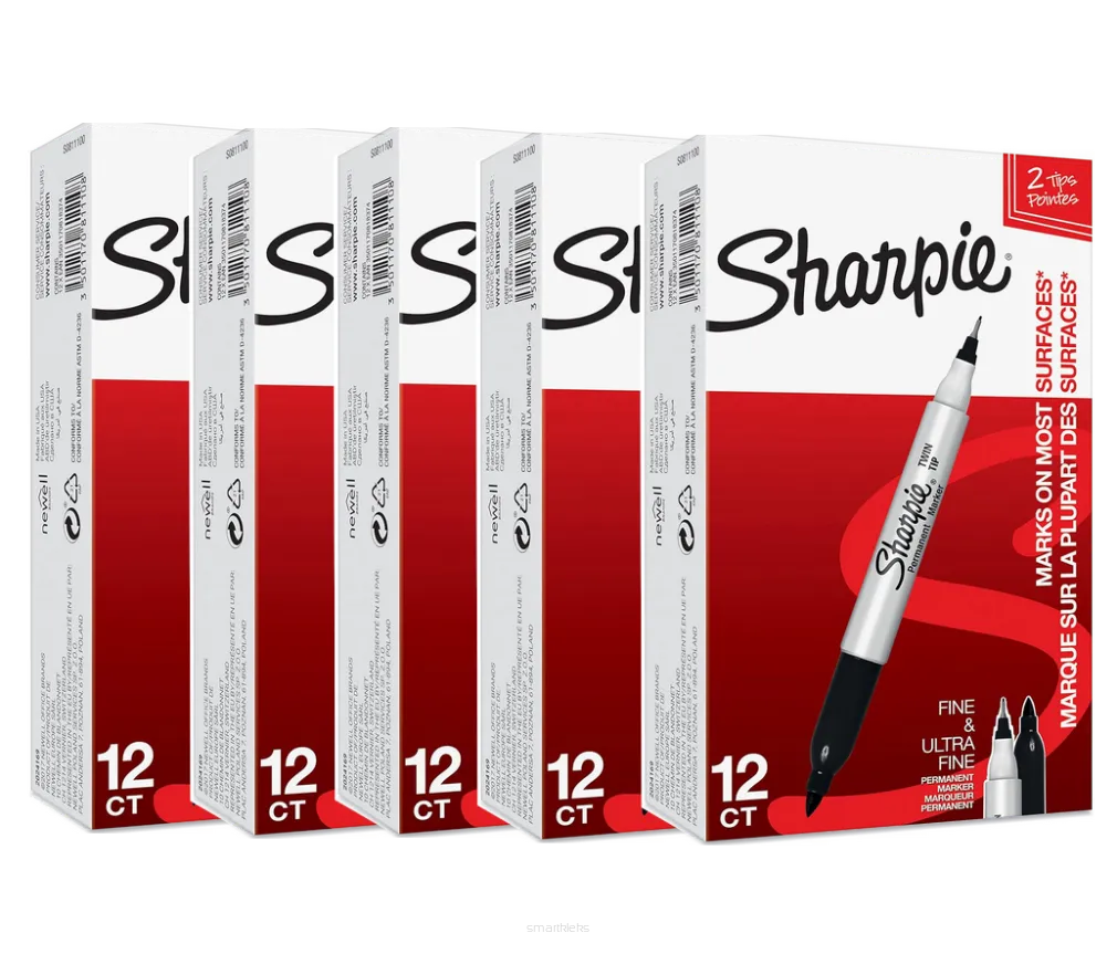 60 szt. Marker Budowlany Dwustronny Permanentny Sharpie Twin Tip Czarny smartkleks.pl