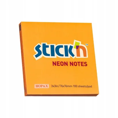 Karteczki Samoprzylepne Neonowe Pomarańczowe 100k 76x76mm Stick'n
