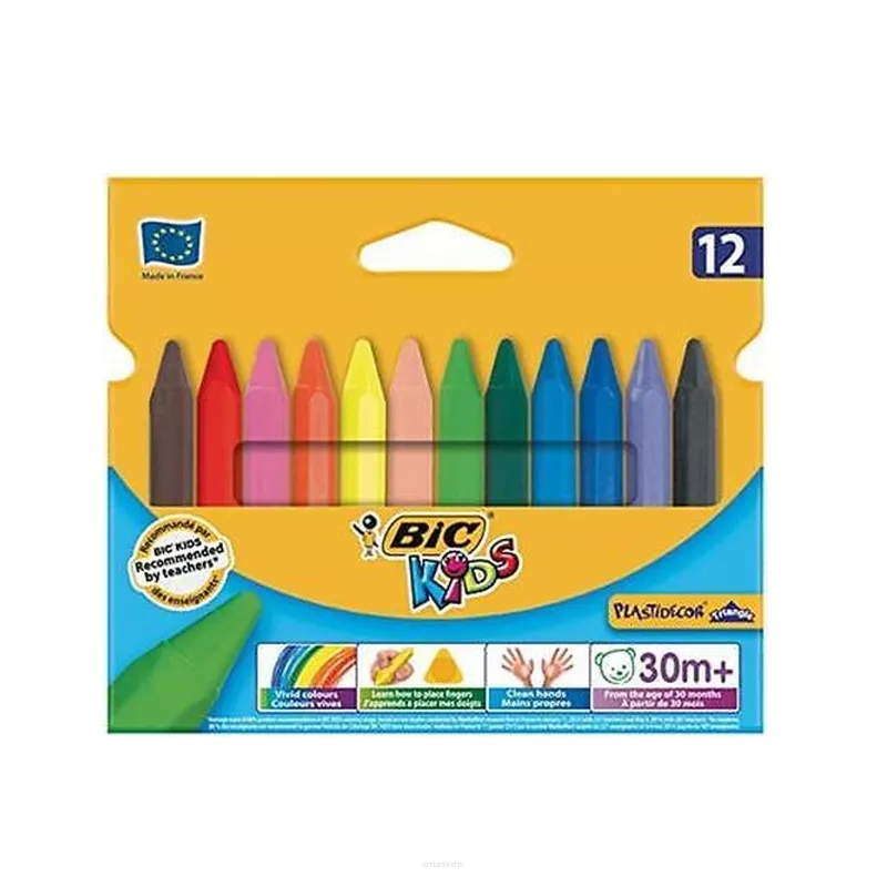 Kredki świecowe trójkątne BiC Kids Plastidecor 12 kolorów smartkleks.pl