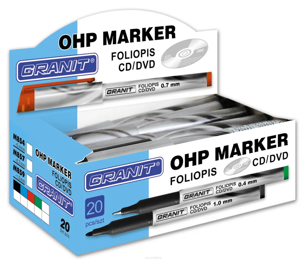 20 x Marker do Płyt CD/DVD 0,4mm Czarny Granit Foliopis