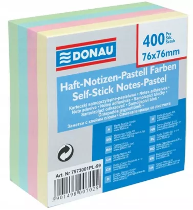 Karteczki Samoprzylepne w Bloczku 4 Kolory Pastelowe 400 Karteczek Donau