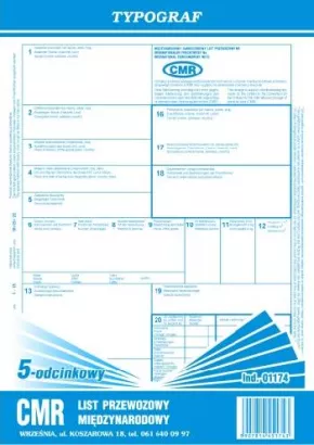 CMR Międzynarodowy List Przewozowy 5 odcinkowy Typograf