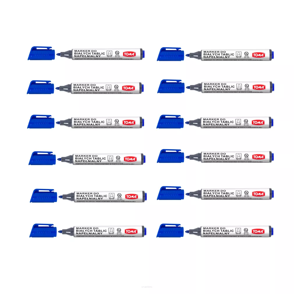 12 x Marker Do Białych Tablic Suchościeralnych Okrągły TOMA Niebieski