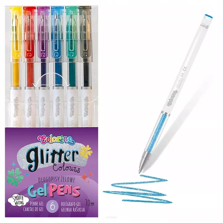 Długopisy Żelowe Brokatowe 6 Kolorów Colorino  SmartKleks.pl