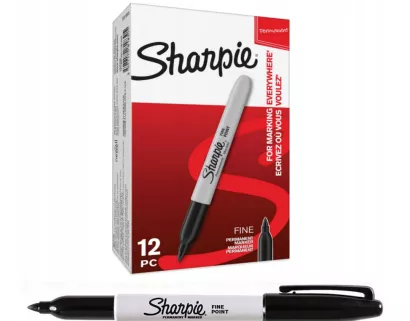 12 x Marker Budowlany Permanentny Sharpie Fine Pisak Szybkoschnący Czarny