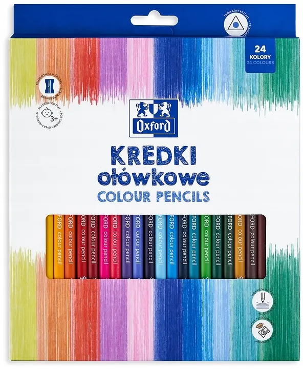 Kredki Ołówkowe Trójkątne 24 Kolory +Temperówka Oxford  SmartKleks.pl