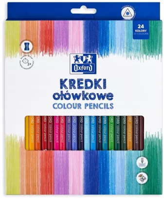 Kredki Ołówkowe Trójkątne 24 Kolory +Temperówka Oxford