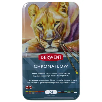 Kredki artystyczne Derwent Chromaflow 24 kolory metalowe etui