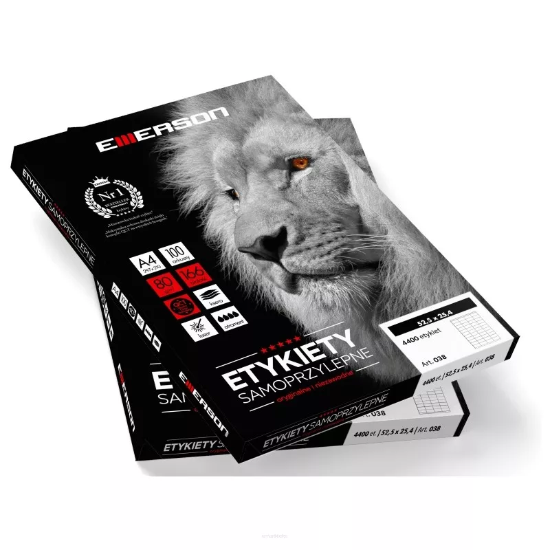 ETYKIETY EMERSON UNIWERSALNE 70 x 32 mm - 100 arkuszy