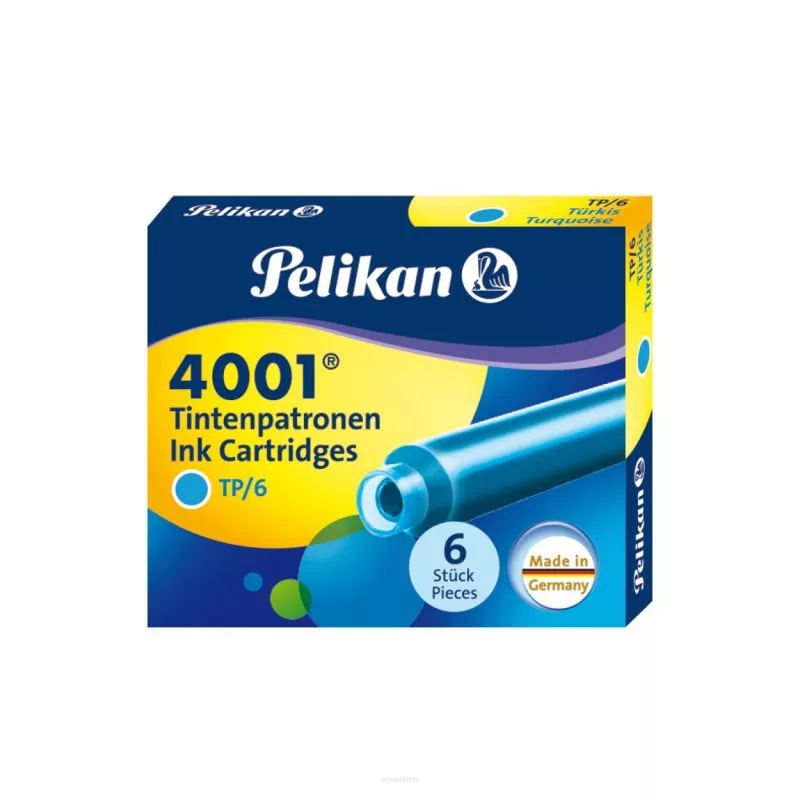 Naboje atramentowe krótkie w kolorze turkusowym do pióra wiecznego Pelikan.
