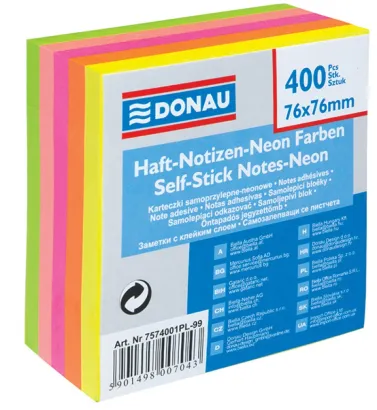 Kostka samoprzylepna Donau 76x76mm Neonowa