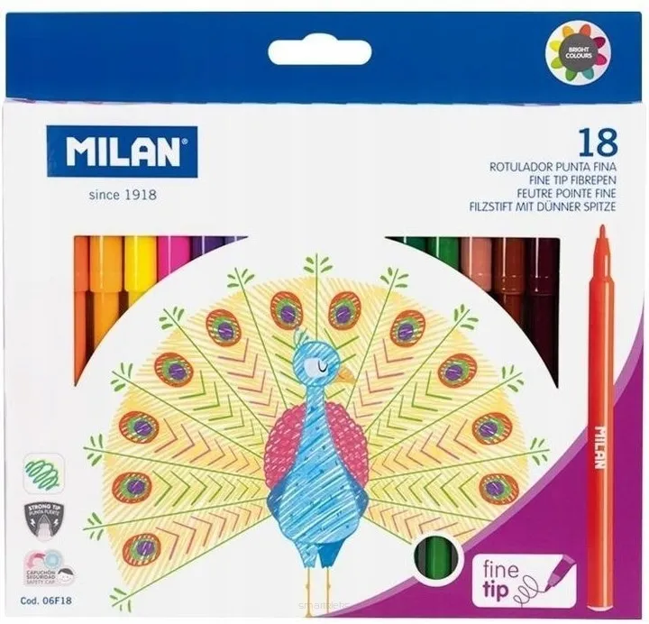 Flamastry Okrągłe Cienkie 18 Kolorów Milan  SmartKleks.pl