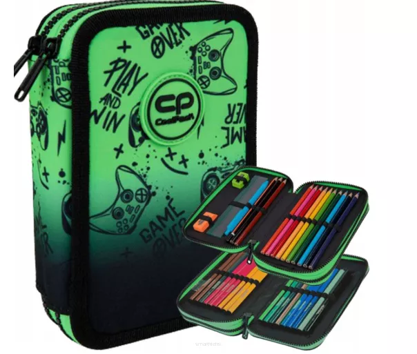 Coolpack, Piórnik podwójny z wyposażeniem Jumper 2 - Game Over Gradient Green