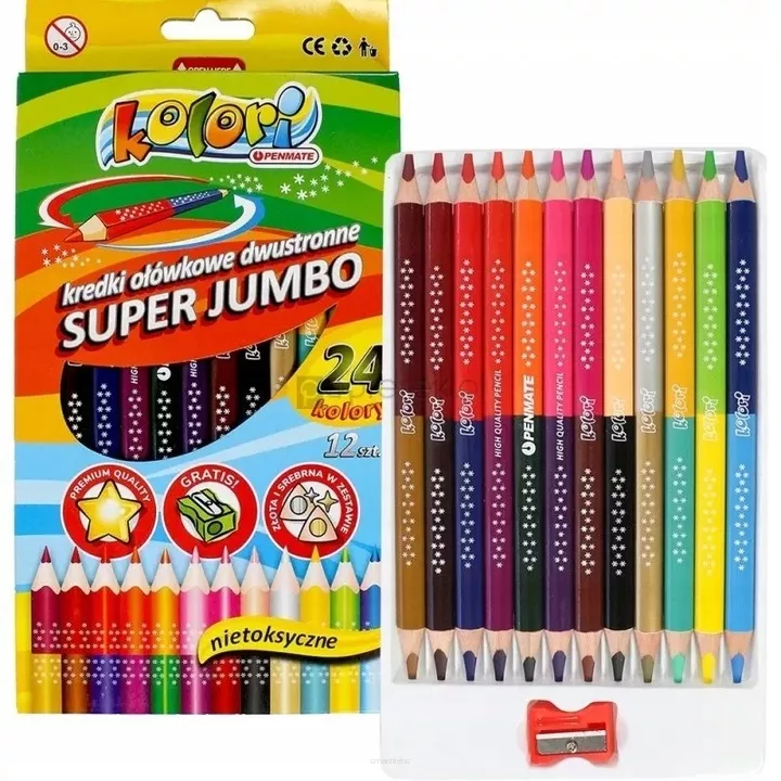 Kredki Ołówkowe Dwustronne Kolori Super Jumbo 24 Kolory Trójkątne  SmartKleks.pl