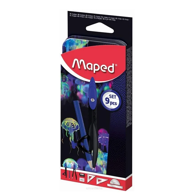 Zestaw Geometryczny Maped 9cz. Metalowe Etui smartkleks.pl
