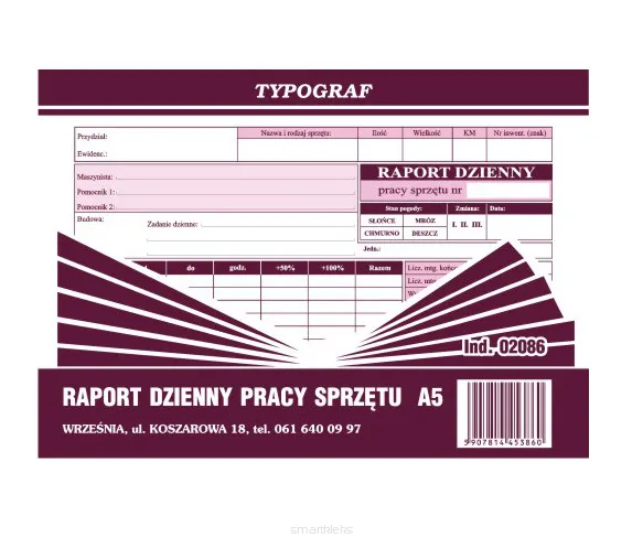 Raport Dzienny Pracy Sprzętu A5 Typograf 02086